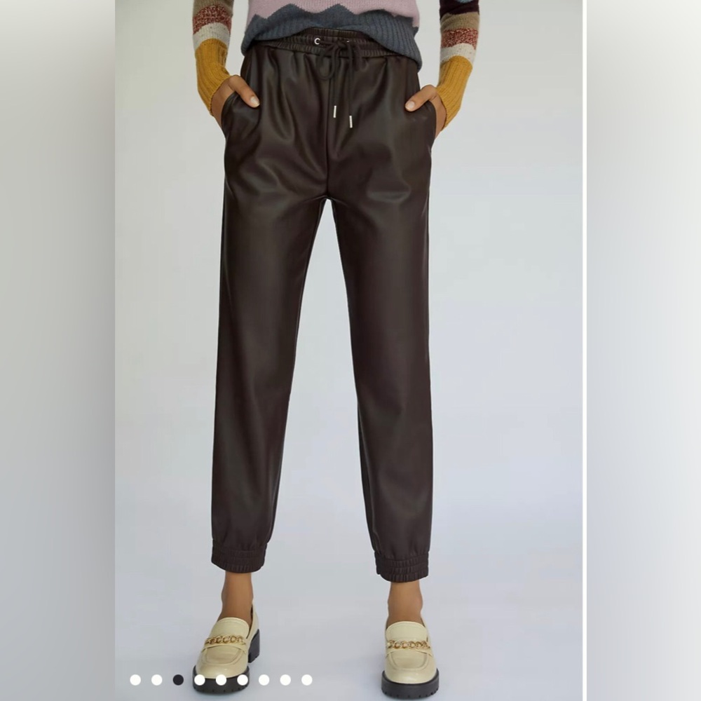 Anthropologie Black Faux Leather Joggers